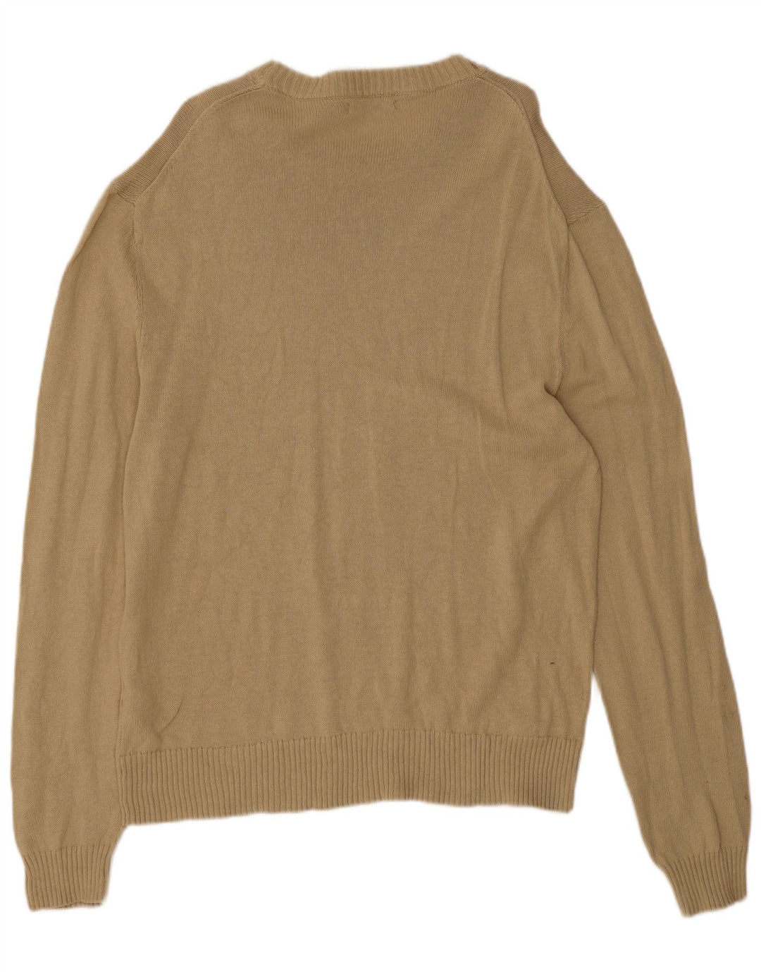 Męski sweter Zara z okrągłym dekoltem, duży, beżowy, bawełniany