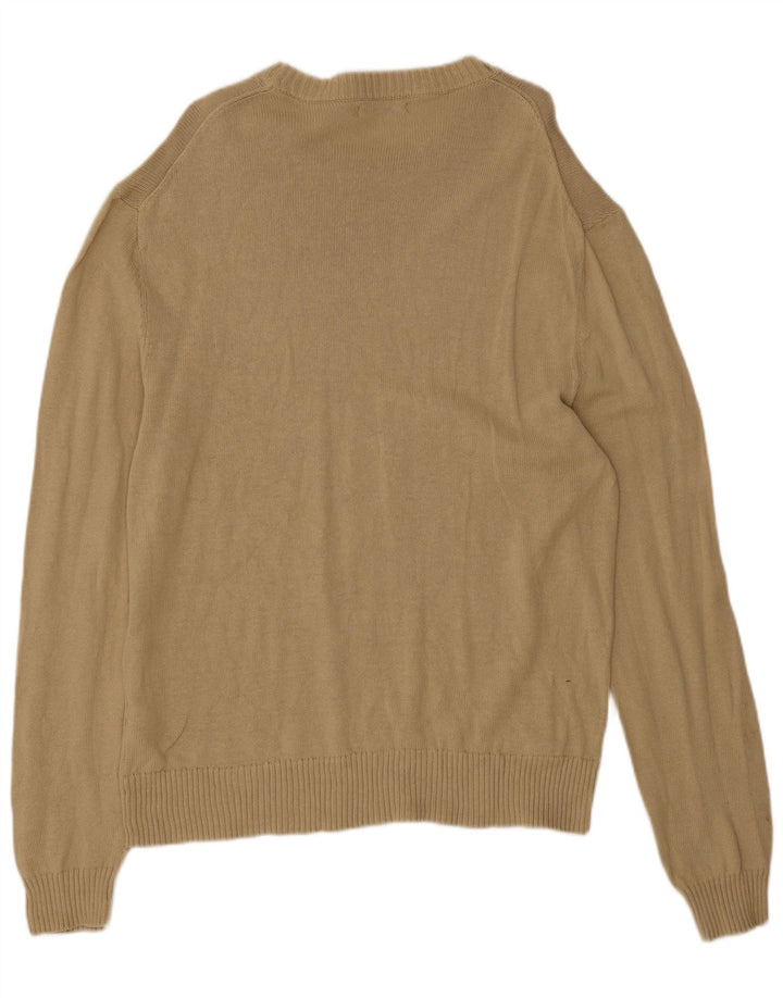 Męski sweter Zara z okrągłym dekoltem, duży, beżowy, bawełniany