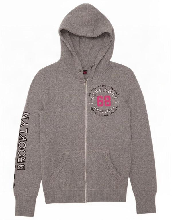 Damski sweter z kapturem Superdry Brooklyn Graphic, UK 6 XS, szary, bawełniany