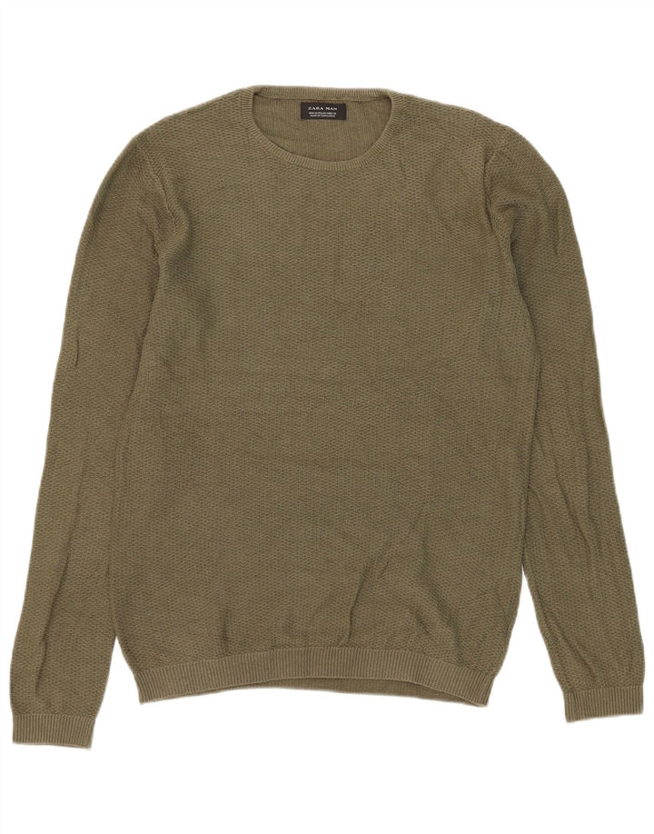 Męski sweter z okrągłym dekoltem Zara, średni khaki