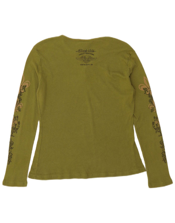 Damski top graficzny Harley Davidson z długim rękawem, UK 18 XL, zielony paisley