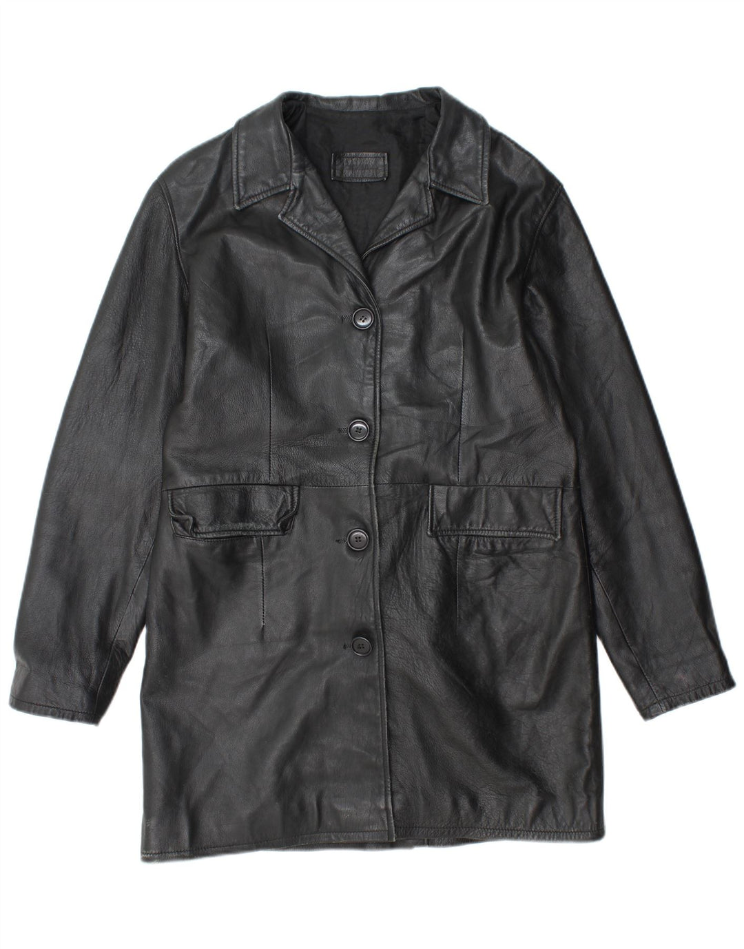 VINTAGE damski płaszcz skórzany UK 18 XL czarna skóra