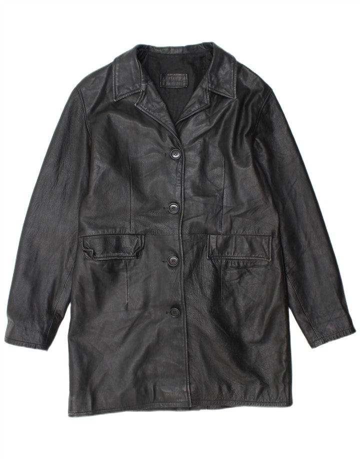 VINTAGE damski płaszcz skórzany UK 18 XL czarna skóra