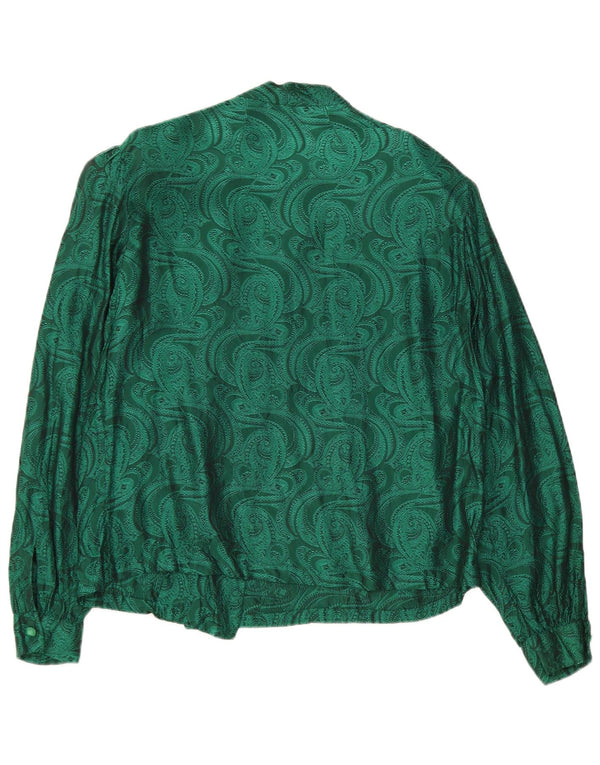 Bluzka damska z długim rękawem w stylu vintage, duża, zielona, paisley, retro