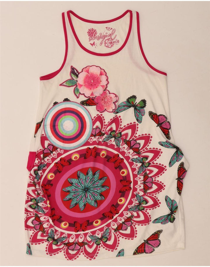 DESIGUAL Dziewczęca graficzna sukienka-tunika bez rękawów 11-12 lat w białe kwiaty