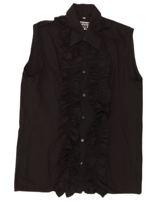 Vintage damska koszula bez rękawów z falbaną z przodu UK 18 XL czarna