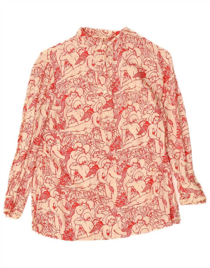 Damska bluzka koszulowa VINTAGE Graphic UK 12 Medium White