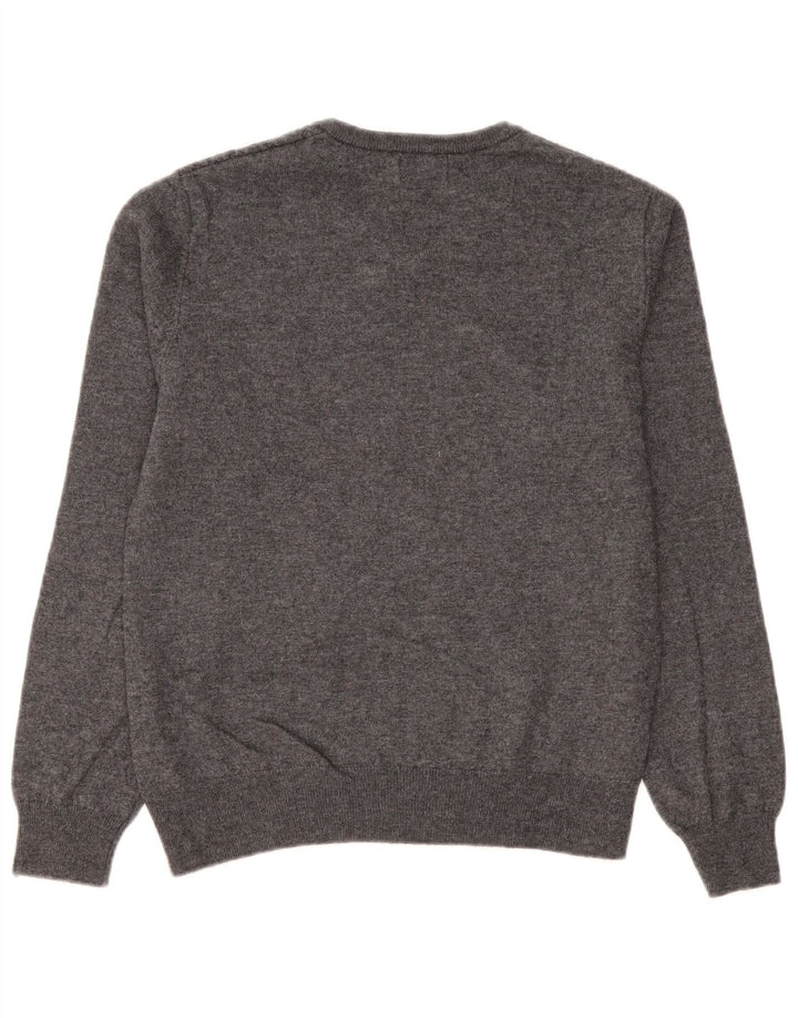 Męski sweter Kappa z dekoltem w szpic, mały, szary, wełniany Chevron