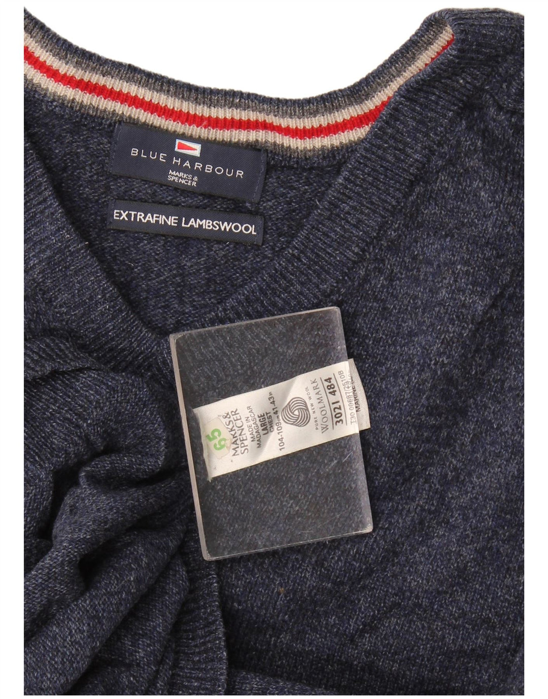Męski sweter Marks & Spencer Blue Harbor z dekoltem w kształcie litery V, duży, granatowy