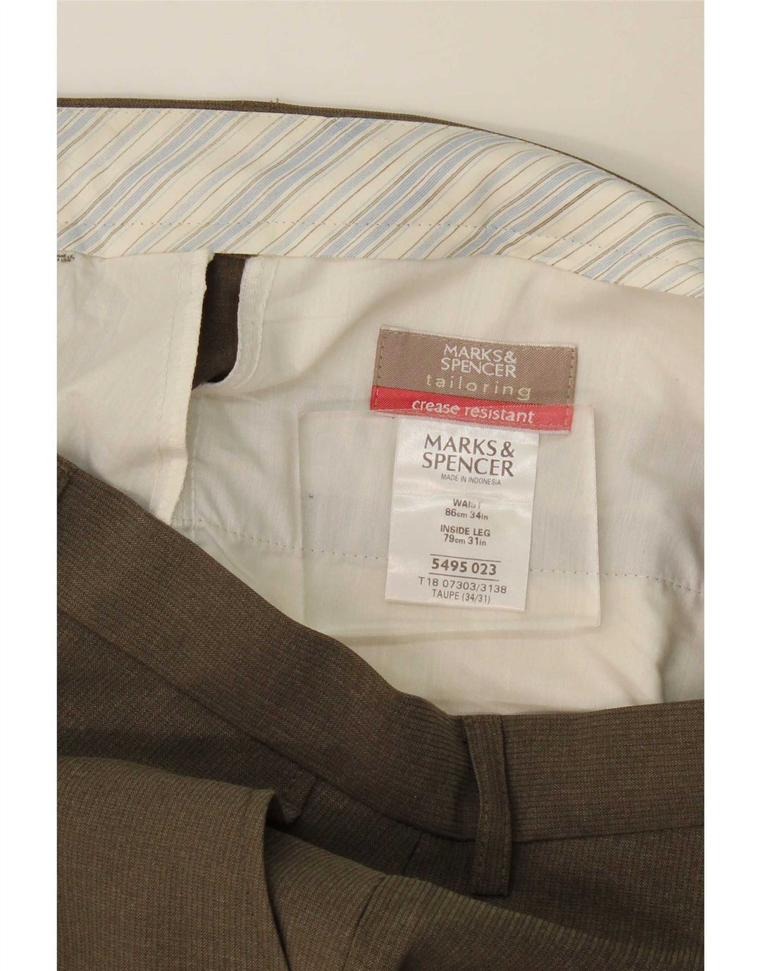 Marks & Spencer Męskie proste spodnie garniturowe W34 L31 Khaki Poliester