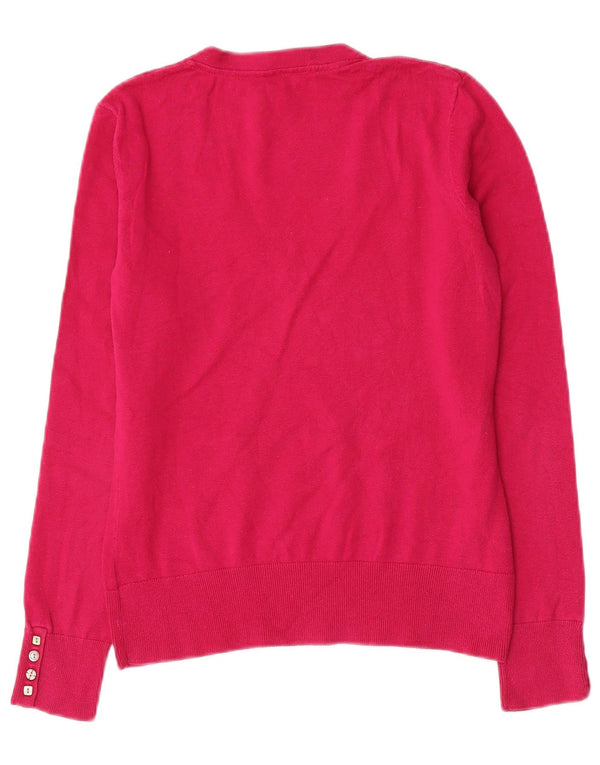 LAURA ASHLEY – Damski sweter z dekoltem w kształcie litery V, UK 12, średnio różowy, bawełniany