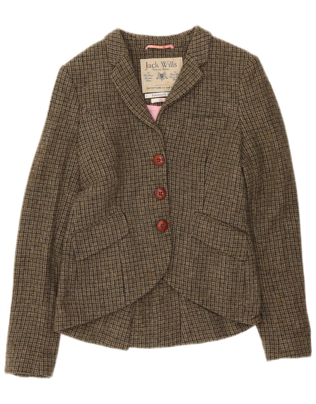 Damska marynarka Jack Wills zapinana na 3 guziki, UK 10, mała, wełniana pepitka, khaki