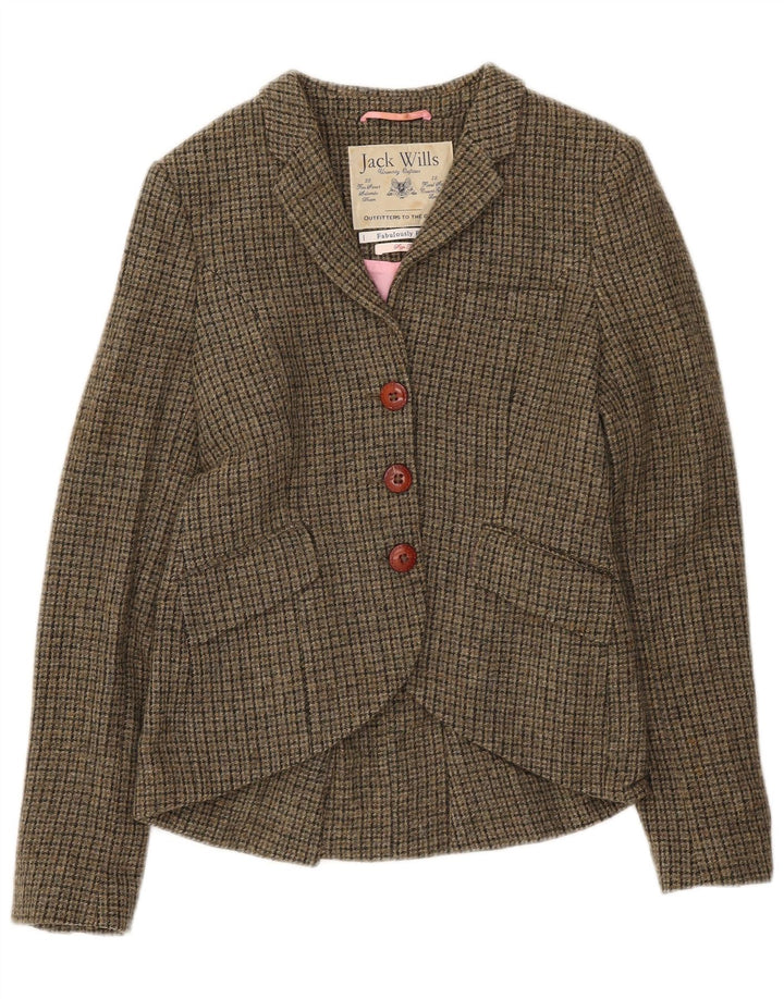 Damska marynarka Jack Wills zapinana na 3 guziki, UK 10, mała, wełniana pepitka, khaki