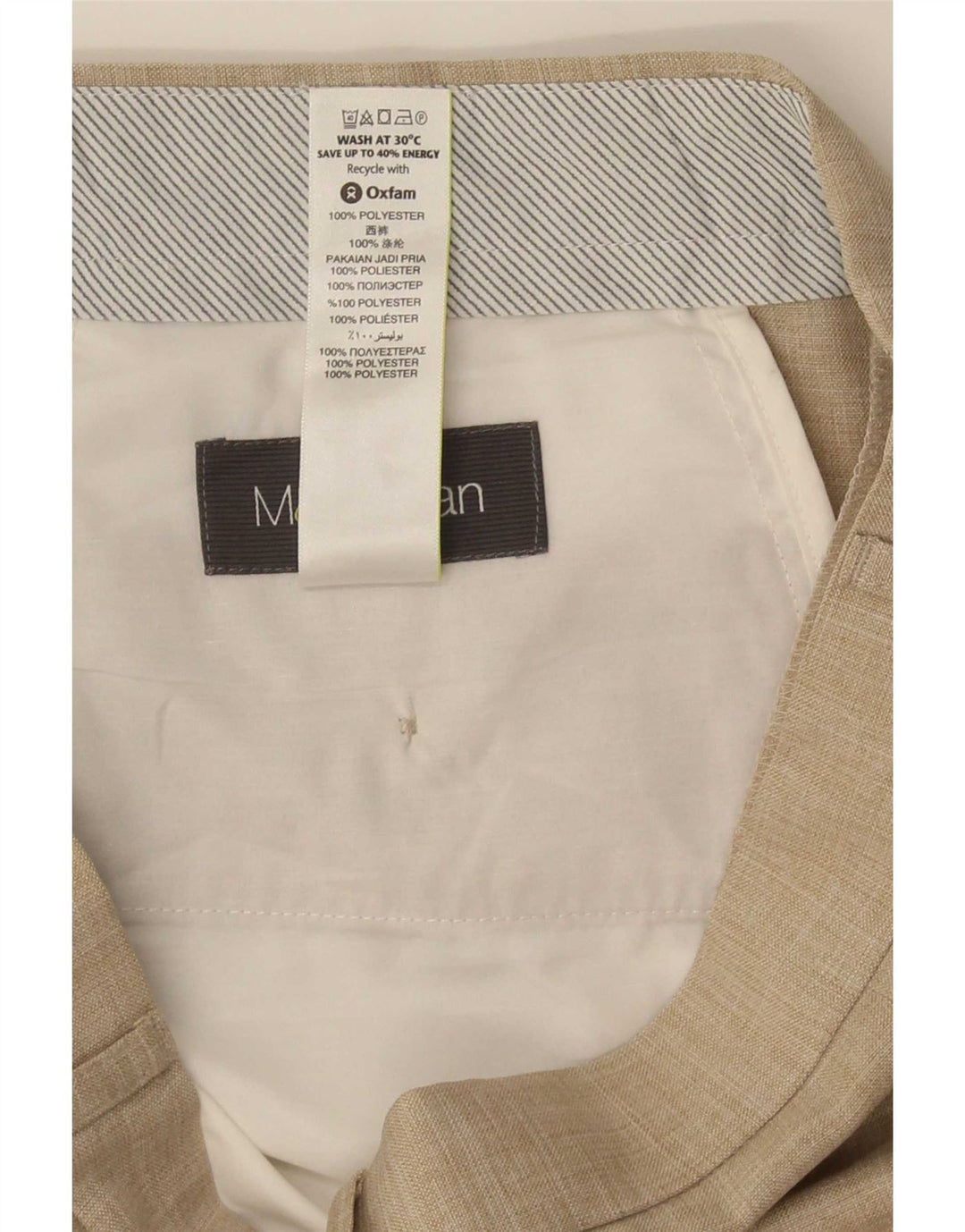 Marks & Spencer Męskie proste spodnie garniturowe W32 L31 Beżowy poliester