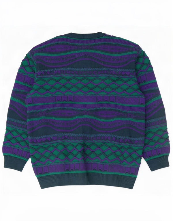 Damski sweter rozpinany La Dame UK 16 Duży fioletowy geometryczny akryl