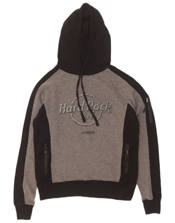Męski sweter z kapturem Hard Rock Cafe z grafiką w Lizbonie, mały, szary, z blokami kolorów