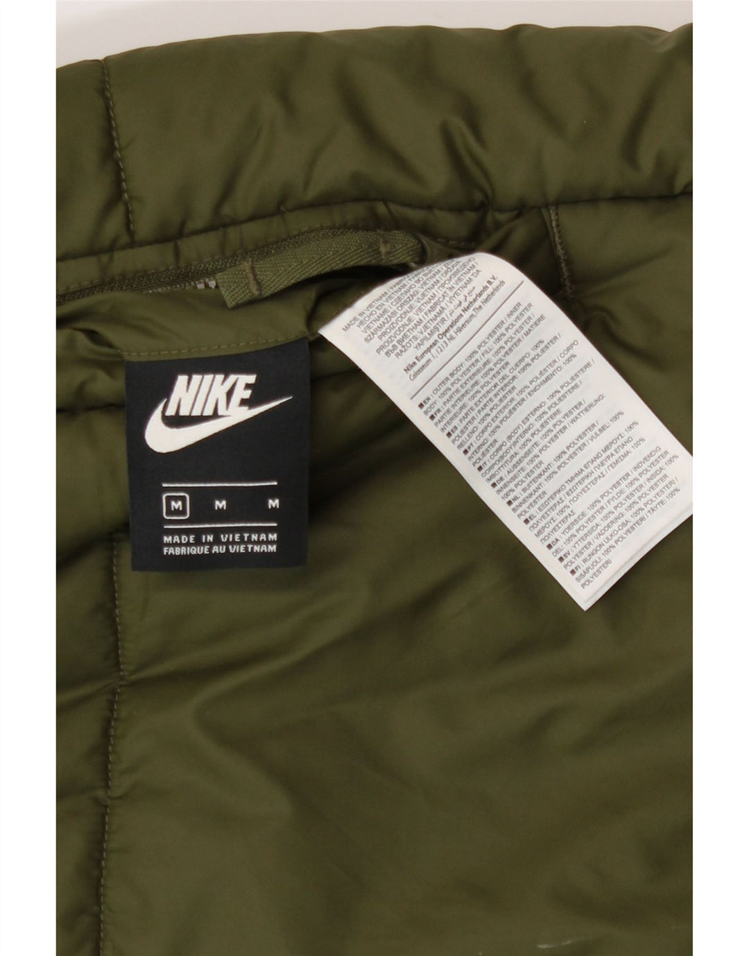 Dwustronny ocieplany płaszcz damski Nike Graphic UK 14, średni, khaki, poliester