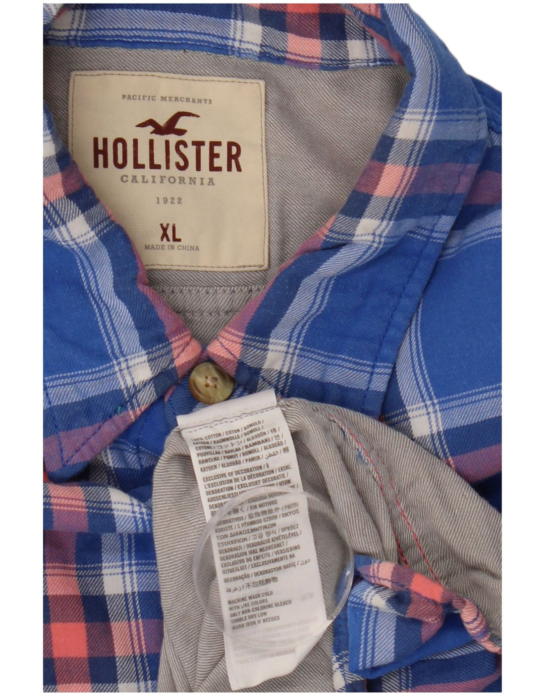 Męska koszula flanelowa Hollister XL w niebieską kratkę, bawełniana