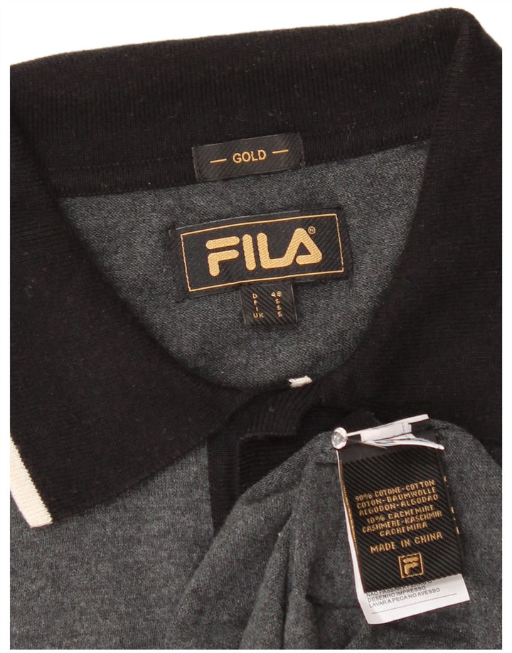 Męska koszulka polo Fila, mała, szara, bawełniana w bloki kolorów