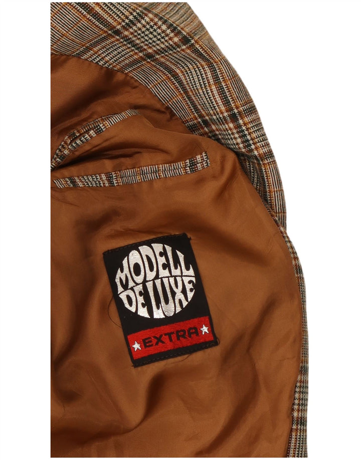 Męska marynarka zapinana na 2 guziki w stylu vintage, UK 40, duża, szara, poliestrowa kratka