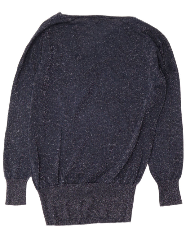 Damski sweter Oasis z dekoltem w łódkę UK 16, duży, granatowy, nakrapiany wiskoza