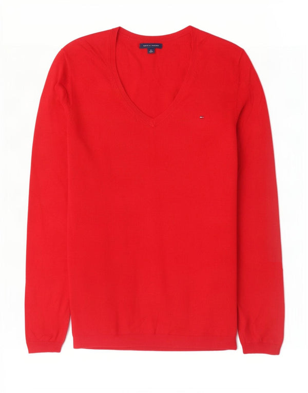Sweter damski Tommy Hilfiger z dekoltem w kształcie litery V, UK 10, mały, czerwony, bawełniany