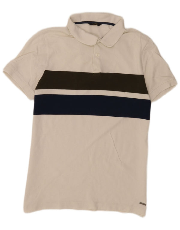 Męska koszulka polo Massimo Dutti, duża, biała, z blokami kolorów