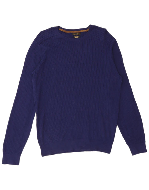 Męski sweter Massimo Dutti z okrągłym dekoltem, duży, niebieski, bawełniany