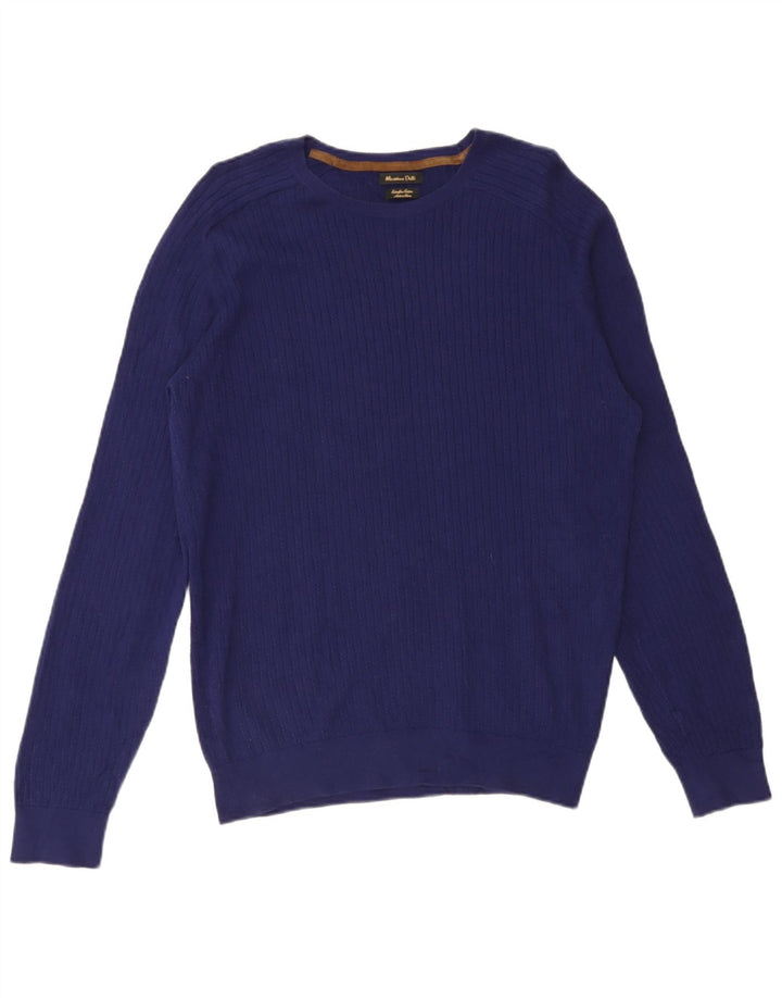 Męski sweter Massimo Dutti z okrągłym dekoltem, duży, niebieski, bawełniany