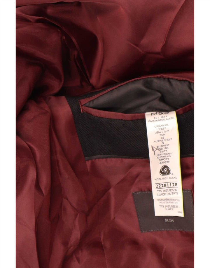 Marks & Spencer Męska marynarka zapinana na 2 guziki, UK 36, mała, czarna wełna