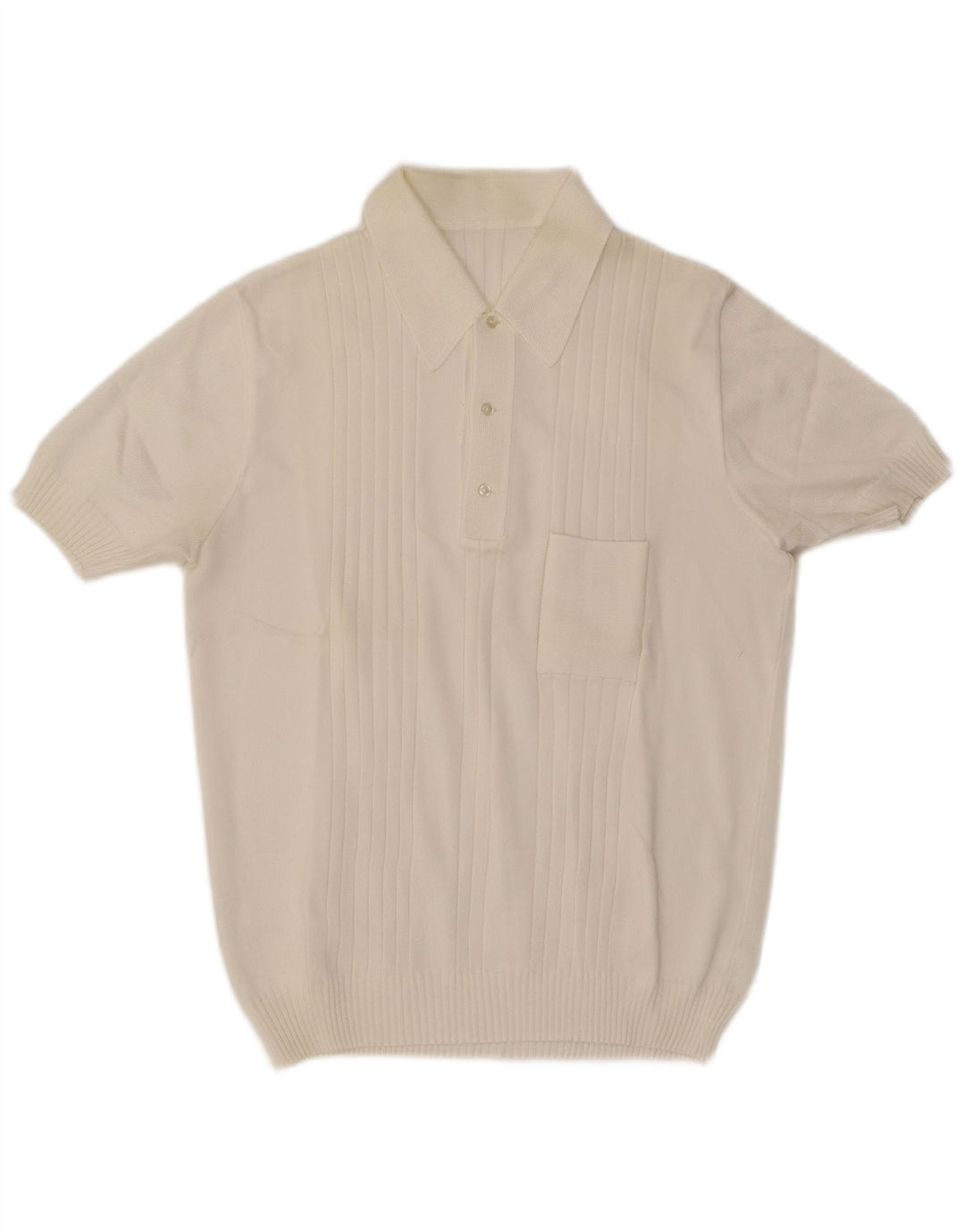 Vintage męski sweter polo z krótkim rękawem i dekoltem w kolorze średniej bieli