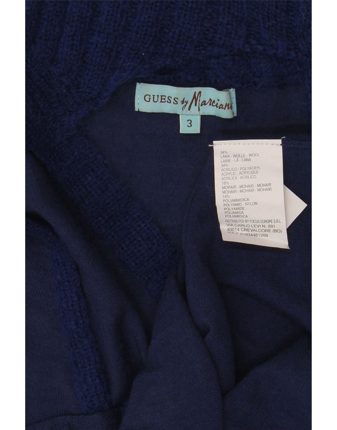 Guess Marciano Damski sweter z golfem US 3, mały, granatowy, wełniany