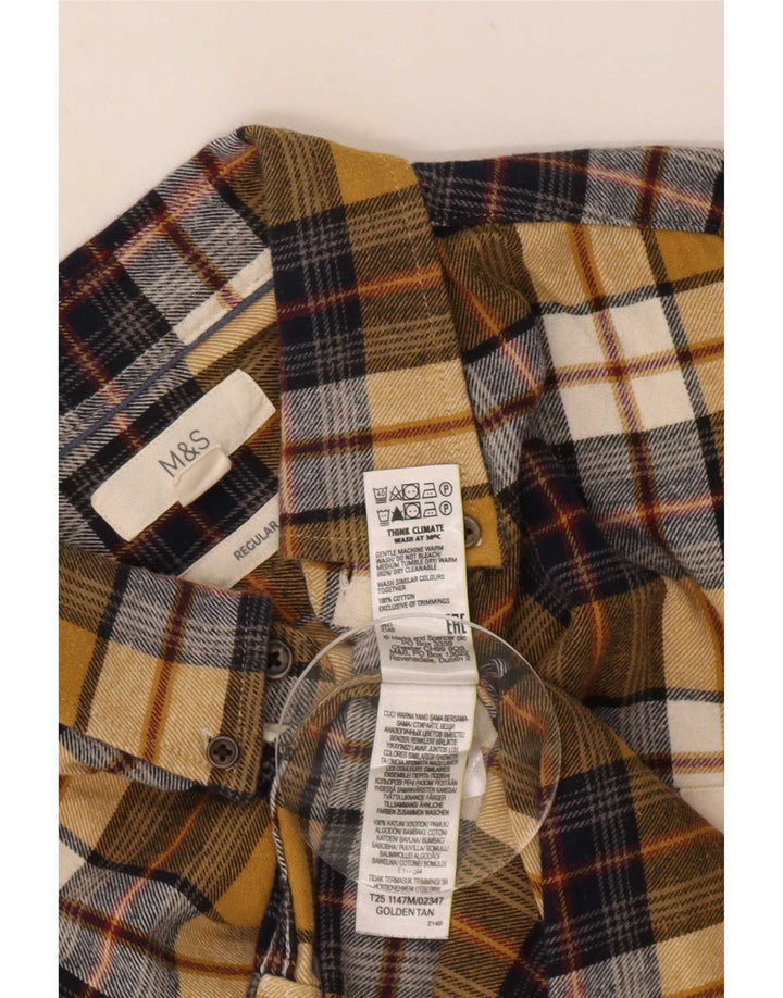 Marks & Spencer Męska koszula flanelowa o regularnym kroju, bawełniana w średnią żółtą kratkę