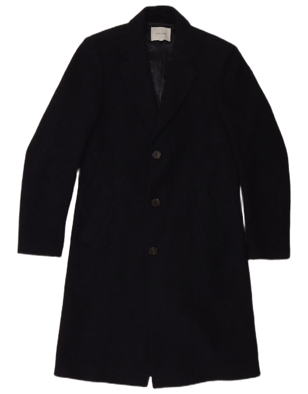 JIGSAW Mens Overcoat UK 36 Small Navy Blue Wool