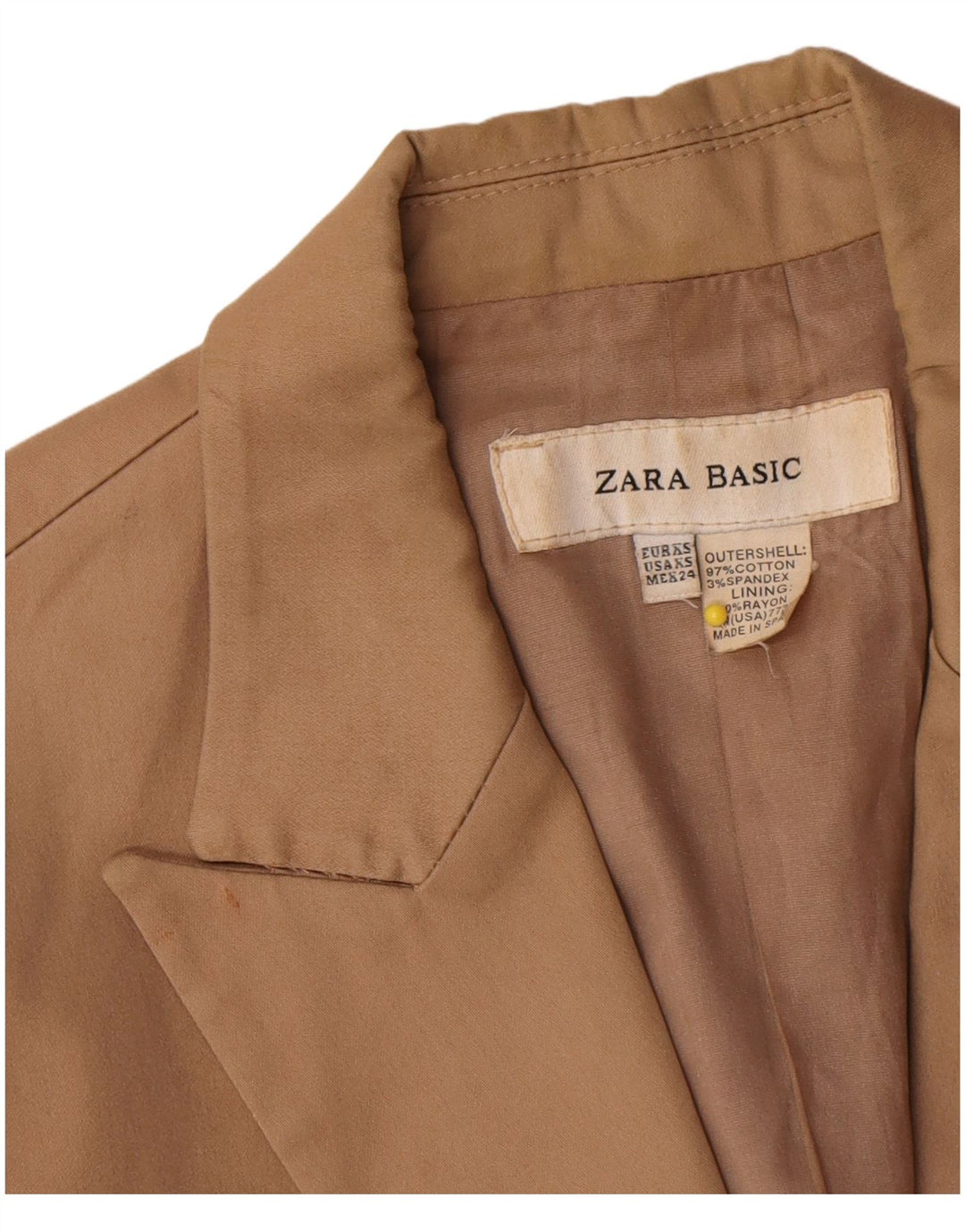 Damska marynarka Zara zapinana na 1 guzik UK 6 XS, brązowa bawełna