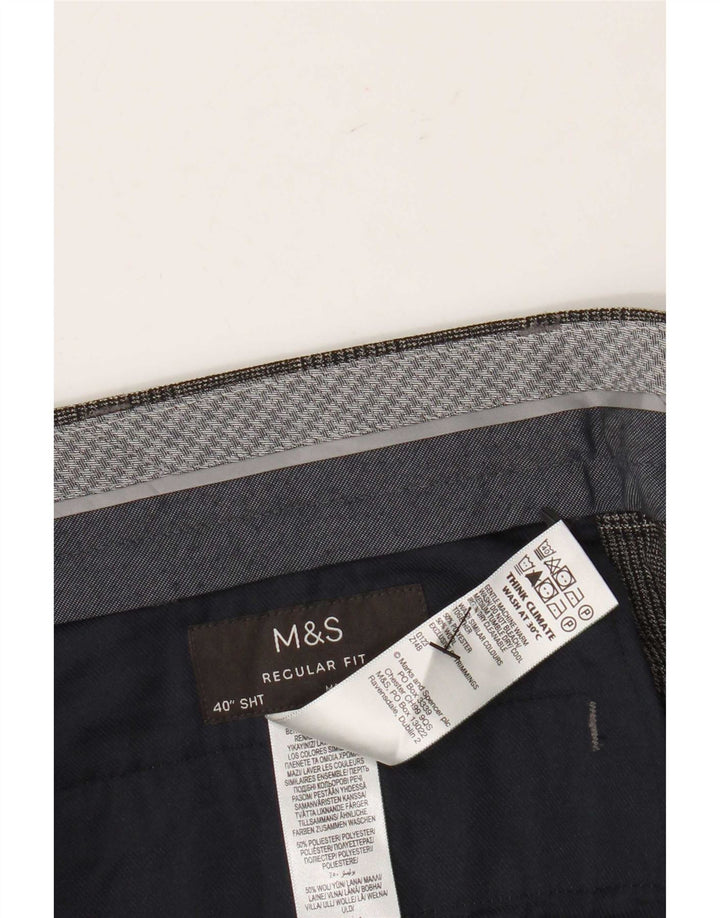 Marks & Spencer Męskie spodnie garniturowe o prostym, regularnym kroju W40 L29 w szarą kratkę