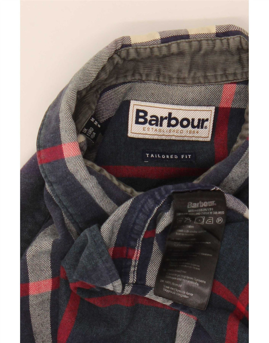 Koszula flanelowa męska Barbour o dopasowanym kroju, średnia, granatowa, bawełniana w kratę