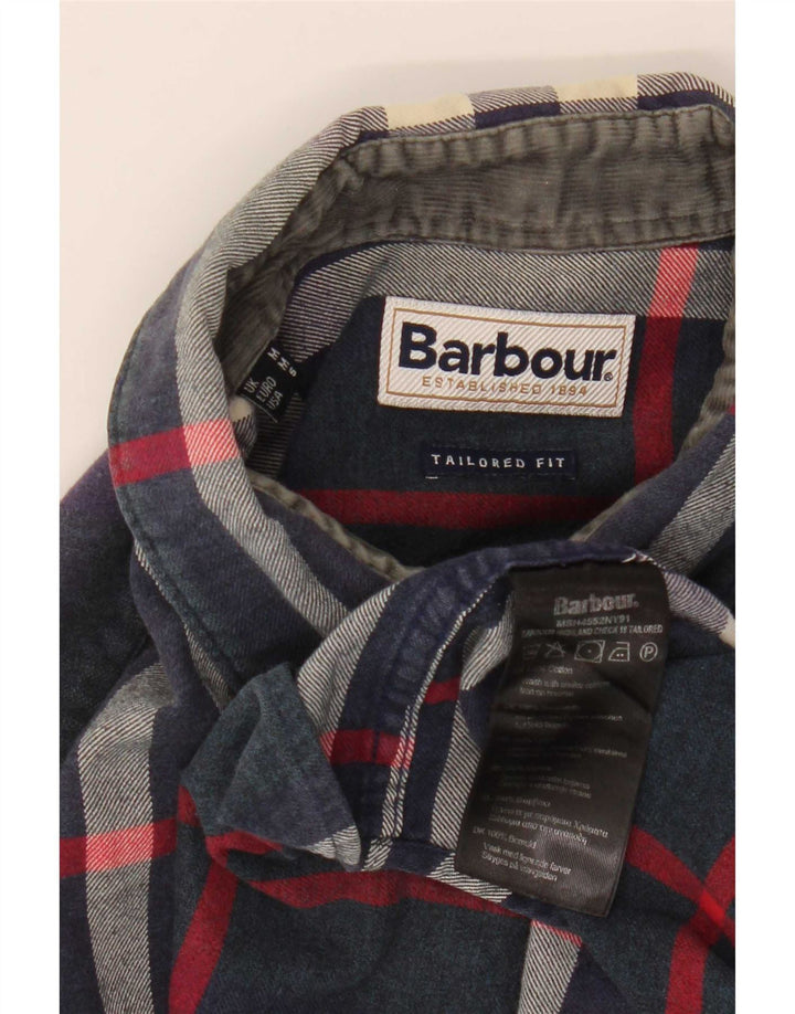 Koszula flanelowa męska Barbour o dopasowanym kroju, średnia, granatowa, bawełniana w kratę