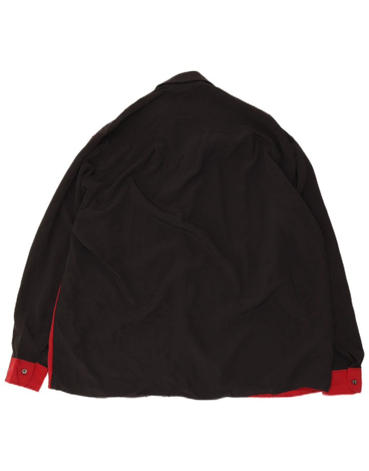 Vintage męska koszula oversize, mała, czarna, z poliestru w blokach kolorów