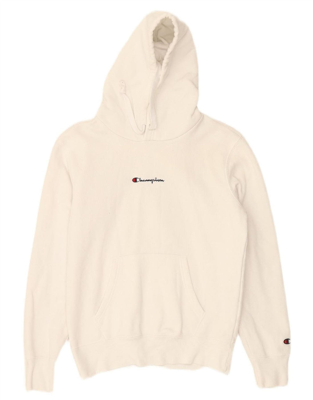 CHAMPION Mens Graphic Hoodie Jumper Small White Cotton