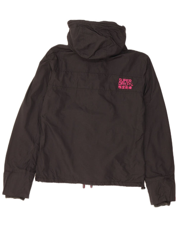Damska kurtka wiatrówka z kapturem Superdry UK 14, średni czarny nylon
