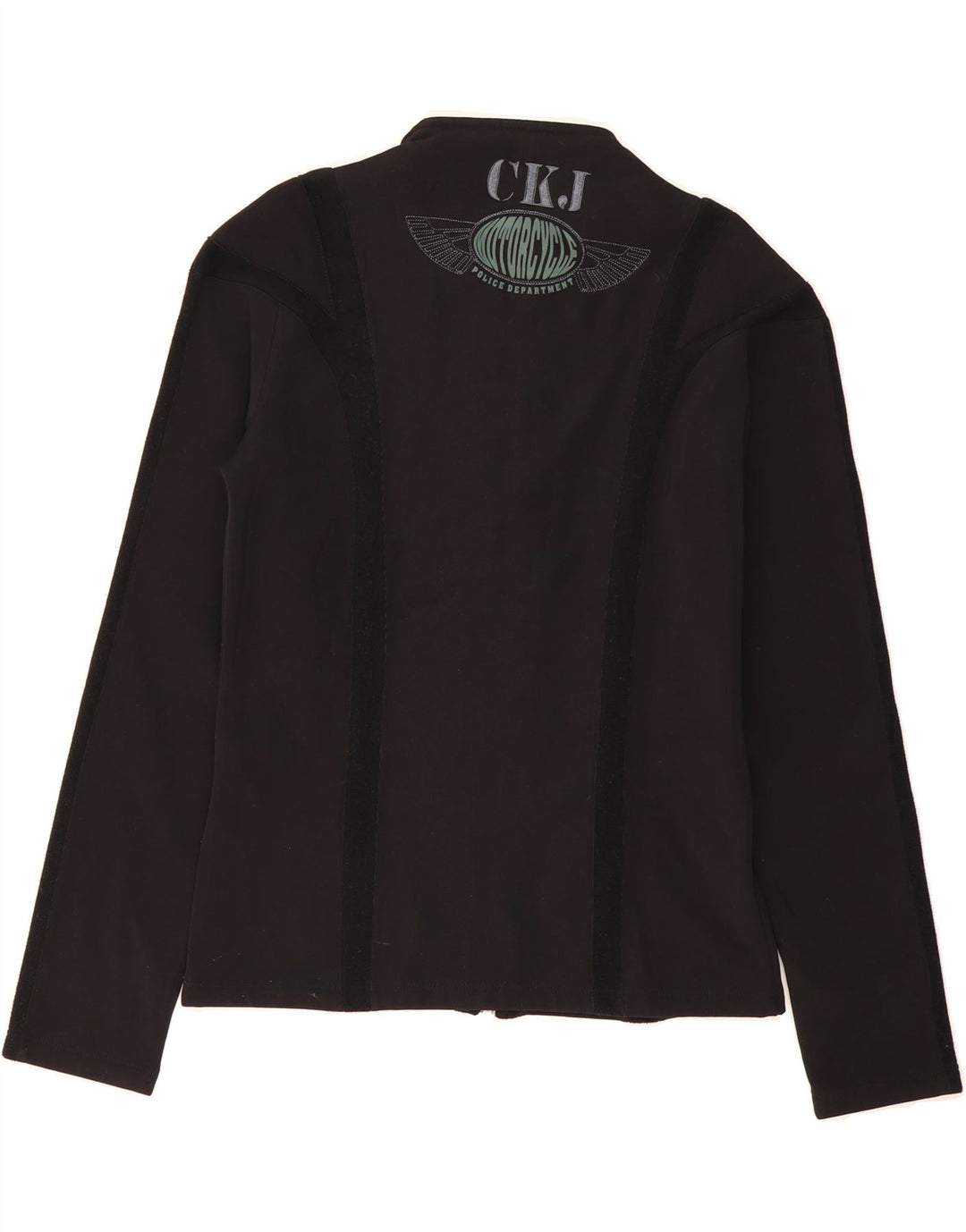 CALVIN KLEIN Womens Motorcycle Graphic Blazer Jacket UK 14 Large Black Vintage Calvin Klein and Second-Hand Calvin Klein from Messina Hembry 
