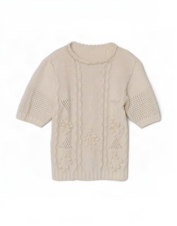 Vintage damski sweter z krótkim rękawem i dekoltem w łódkę UK 10 Small White