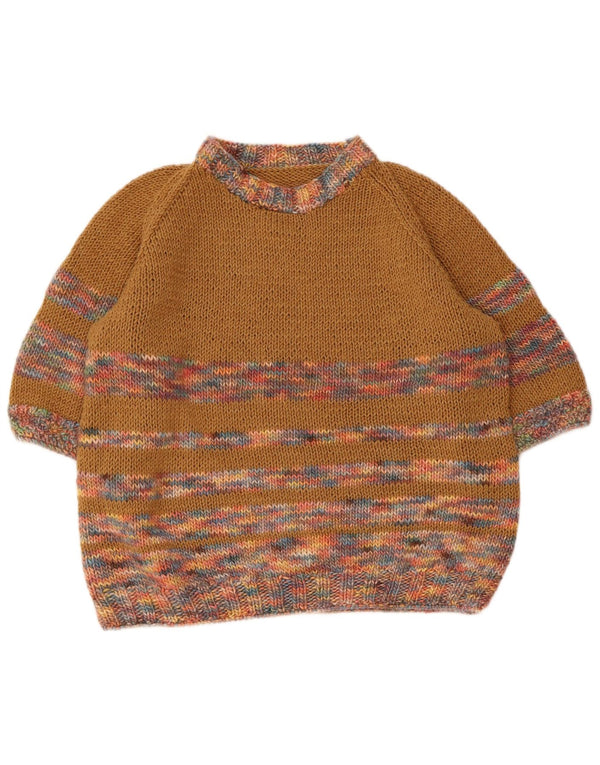 Sweter damski w stylu vintage z okrągłym dekoltem UK 14 w średnie beżowe paski