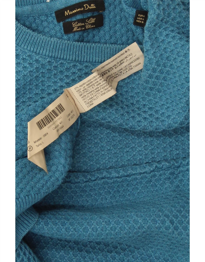 MASSIMO DUTTI Męski sweter z okrągłym dekoltem, duży, niebieski, bawełniany