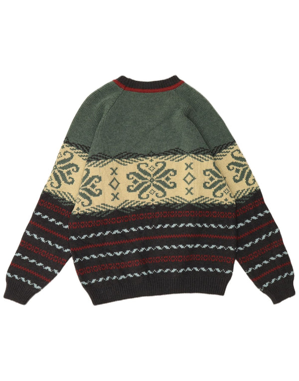 Vintage męski sweter z okrągłym dekoltem XL, wielobarwny, wełniany Fair Isle