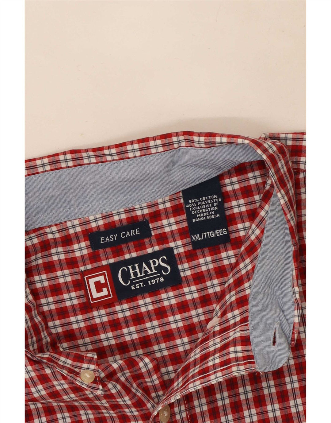 Męska koszula z krótkim rękawem Chaps Easy Care, 2XL, bawełniana w czerwoną kratę