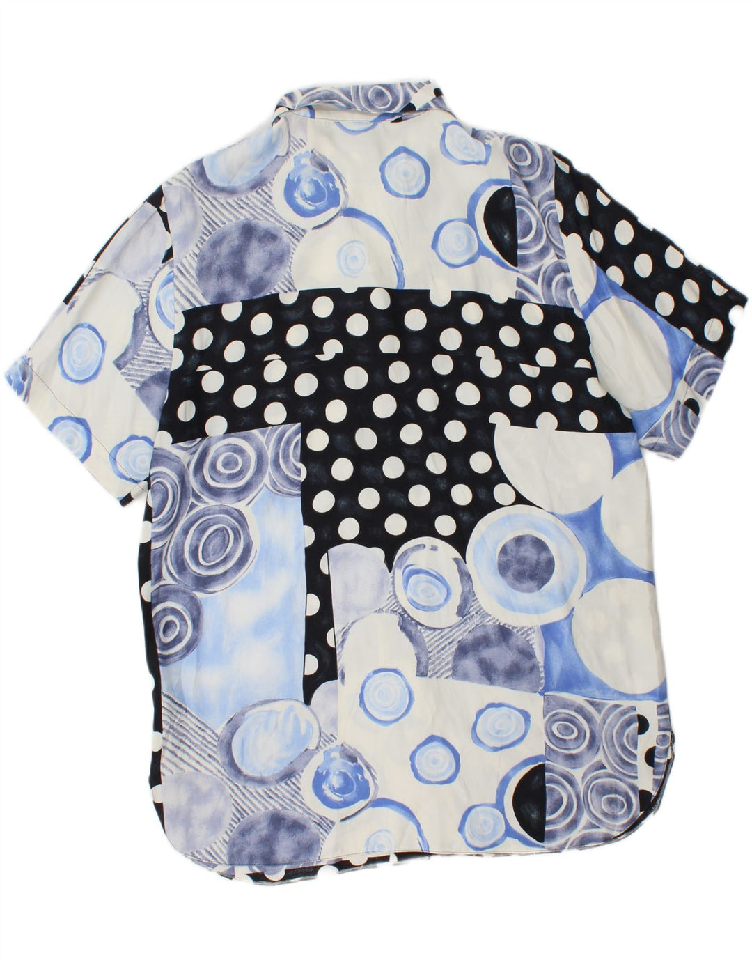 Bluzka damska z krótkim rękawem w stylu vintage, duża niebieska patchworkowa wiskoza UK 14