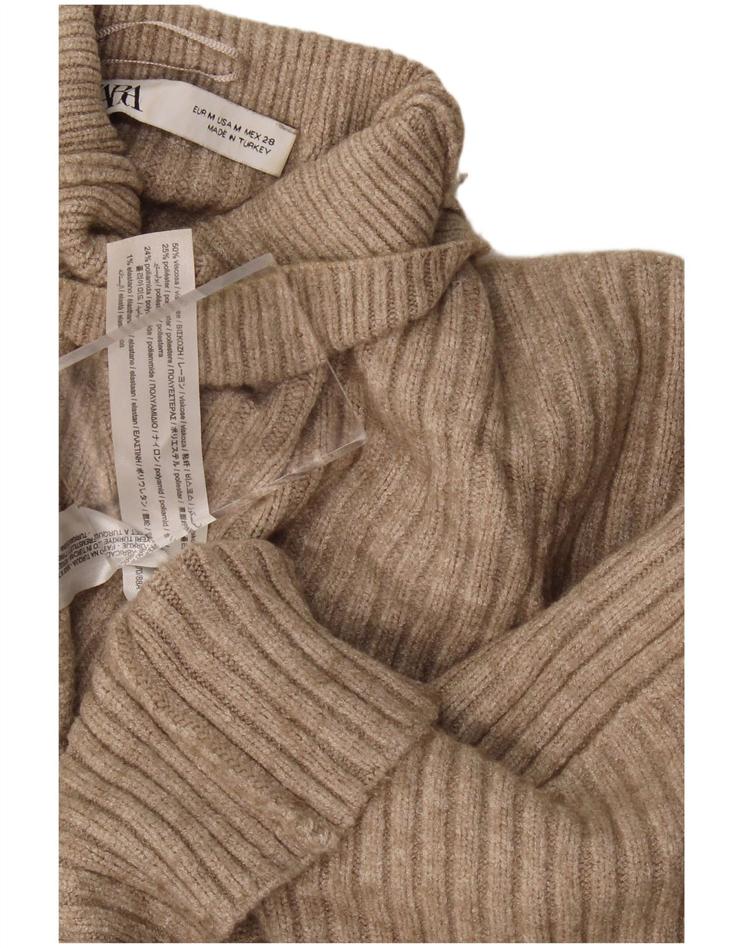 Sweter damski Zara Crop Oversize z golfem UK 14 średni beż
