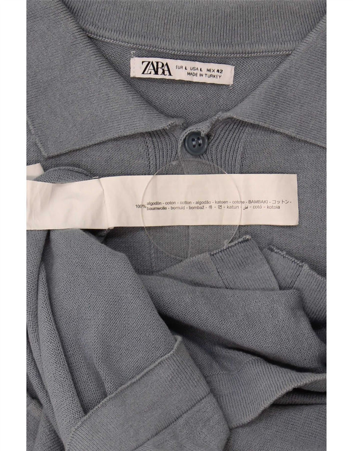 Męski sweter z krótkim rękawem Zara, duży, szary, bawełniany
